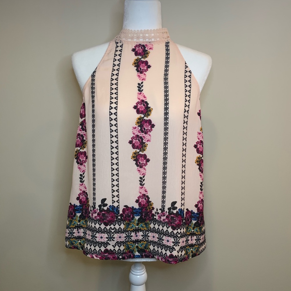 Light Pink Floral High Neck Top